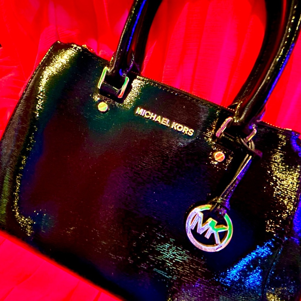 Michael Kors Black Patent Leather Medium Sutton Satchel w/ Optional Strap